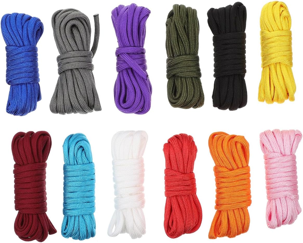 12 Rolls Braided Camping Rope and Polyester Tent Cord, Heavy-Duty Outdoor Tent Fixed Rope for Hiking, Survival, and Camping Use Random Color