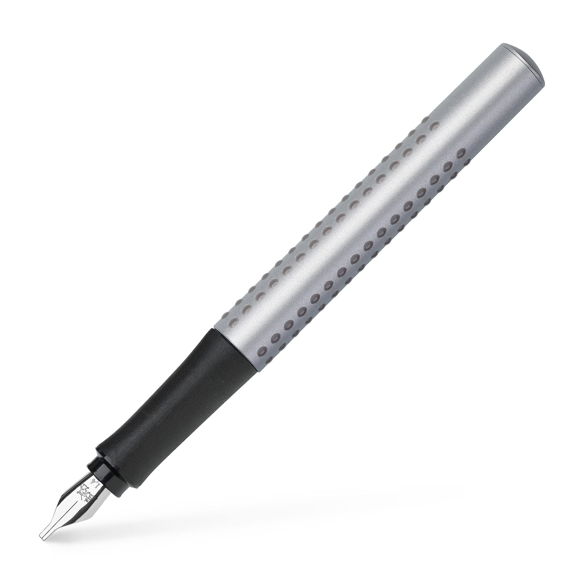 Faber-Castell 201629 – Grip 2011 zestaw do kaligrafii, srebrny, z tuszem w kolorach czarnym, różowym i królewskim błękit