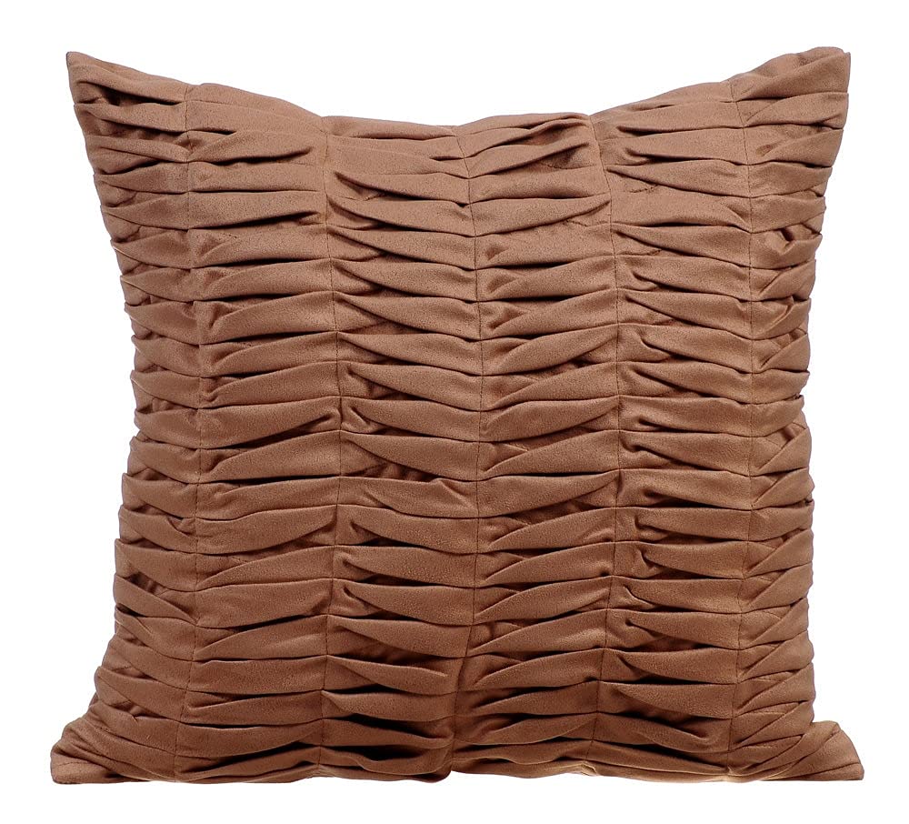 The HomeCentric Brown Cushion Shams, Textured Pintucks Solid Color Cushion Sham, Pack of 2, 60x60 cm (24"x24") Shams, Square Faux Suede Cushion Shams, Solid Contemporary Cushion - Brown Wind Folds โ image 1