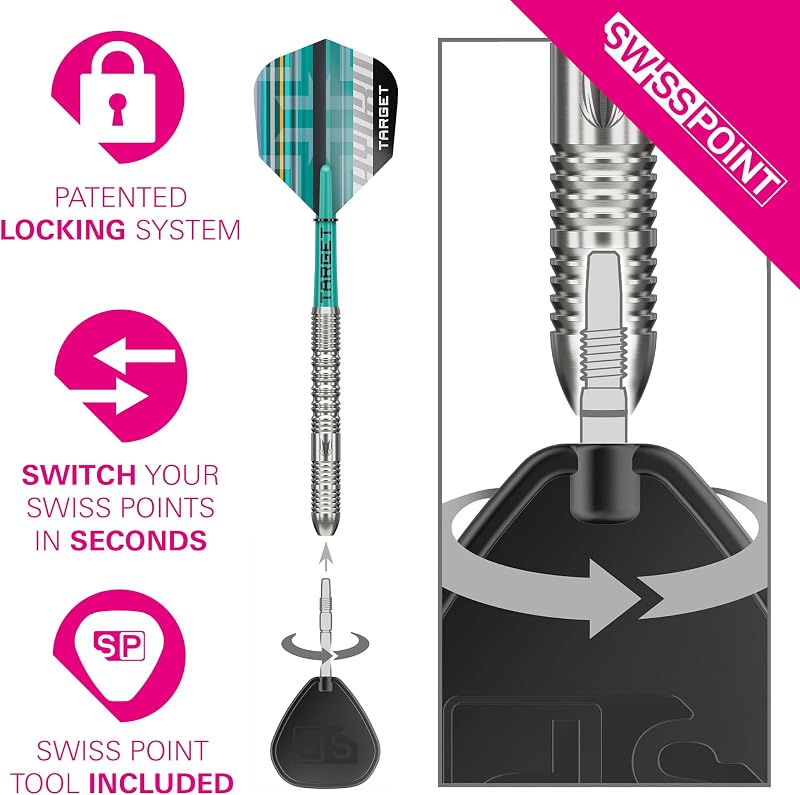 Target Darts Hydro Steel Tip 90% Volfrám Dartok 24G Ezüst Svájci Csúcs