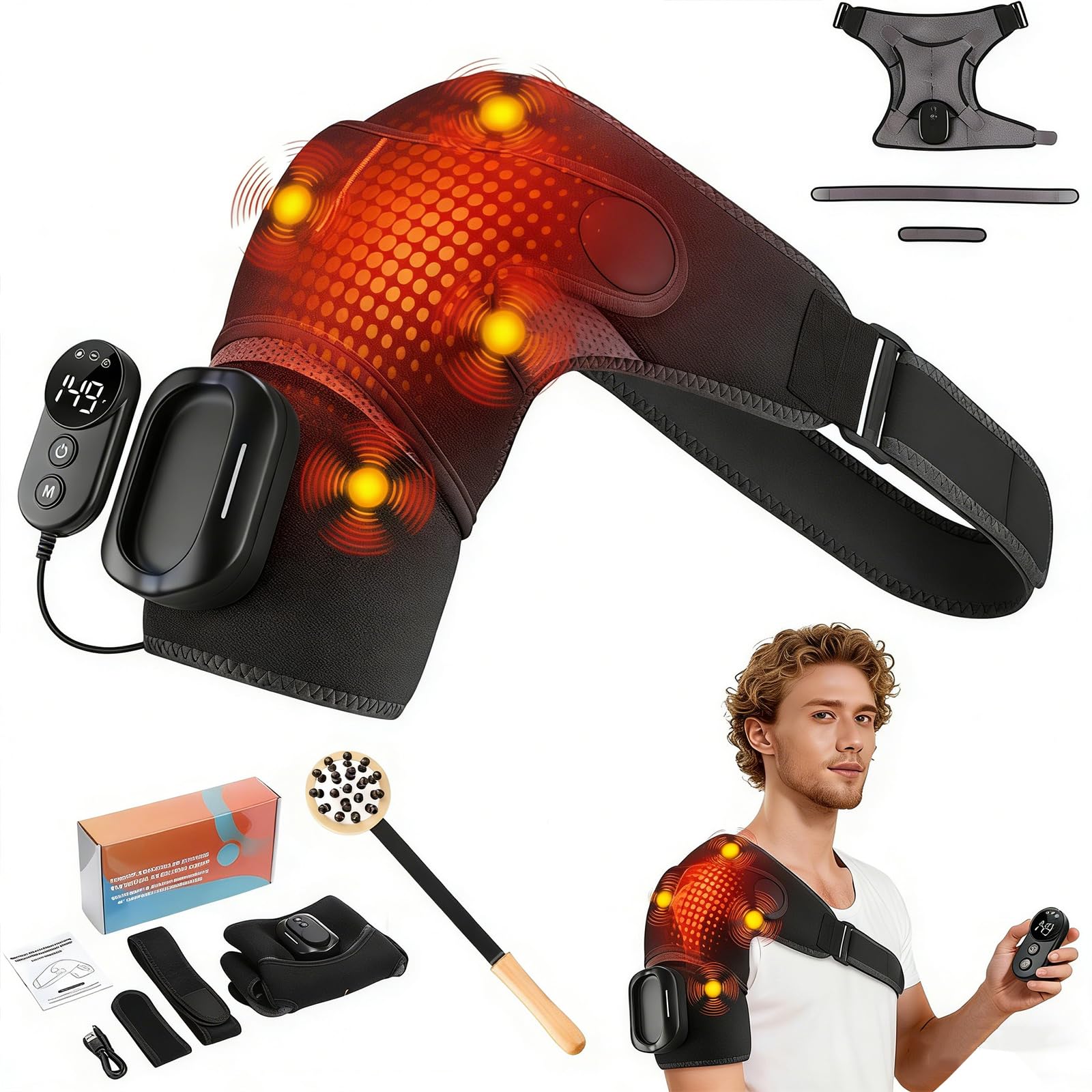 Masseur D'épaule Triple Method – 2026 Nouveau Masseur épaule Avec Chauffage Et Vibration, 3 Niveaux Réglables, Batterie 5000 Mah Grande Capacité, Pour Maison, Bureau & Voyage (Noir(Télécommande))