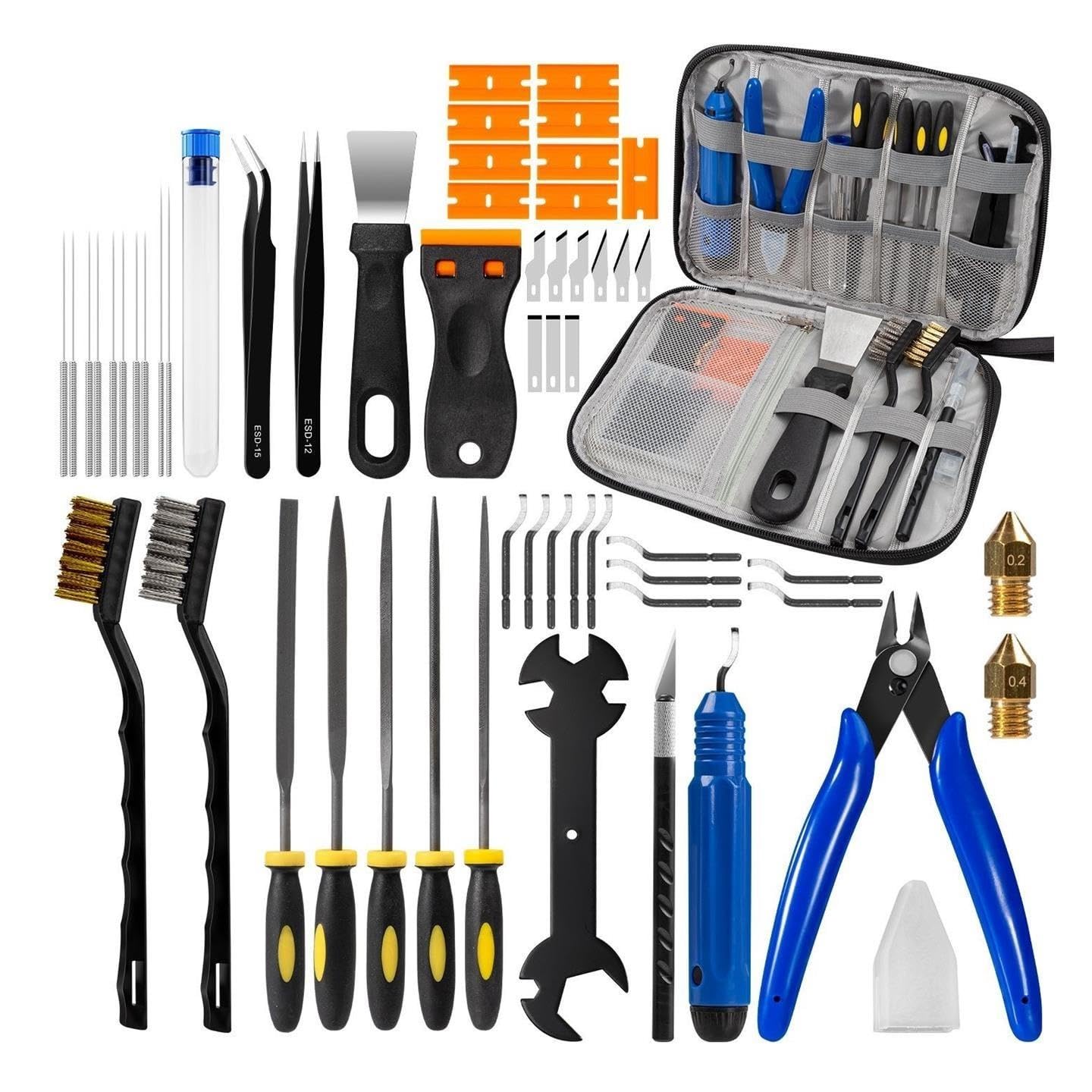 3D-Drucker-Werkzeugset, Druckerzubehör mit Düsenreinigung und Schaber(57pcs tool kit)