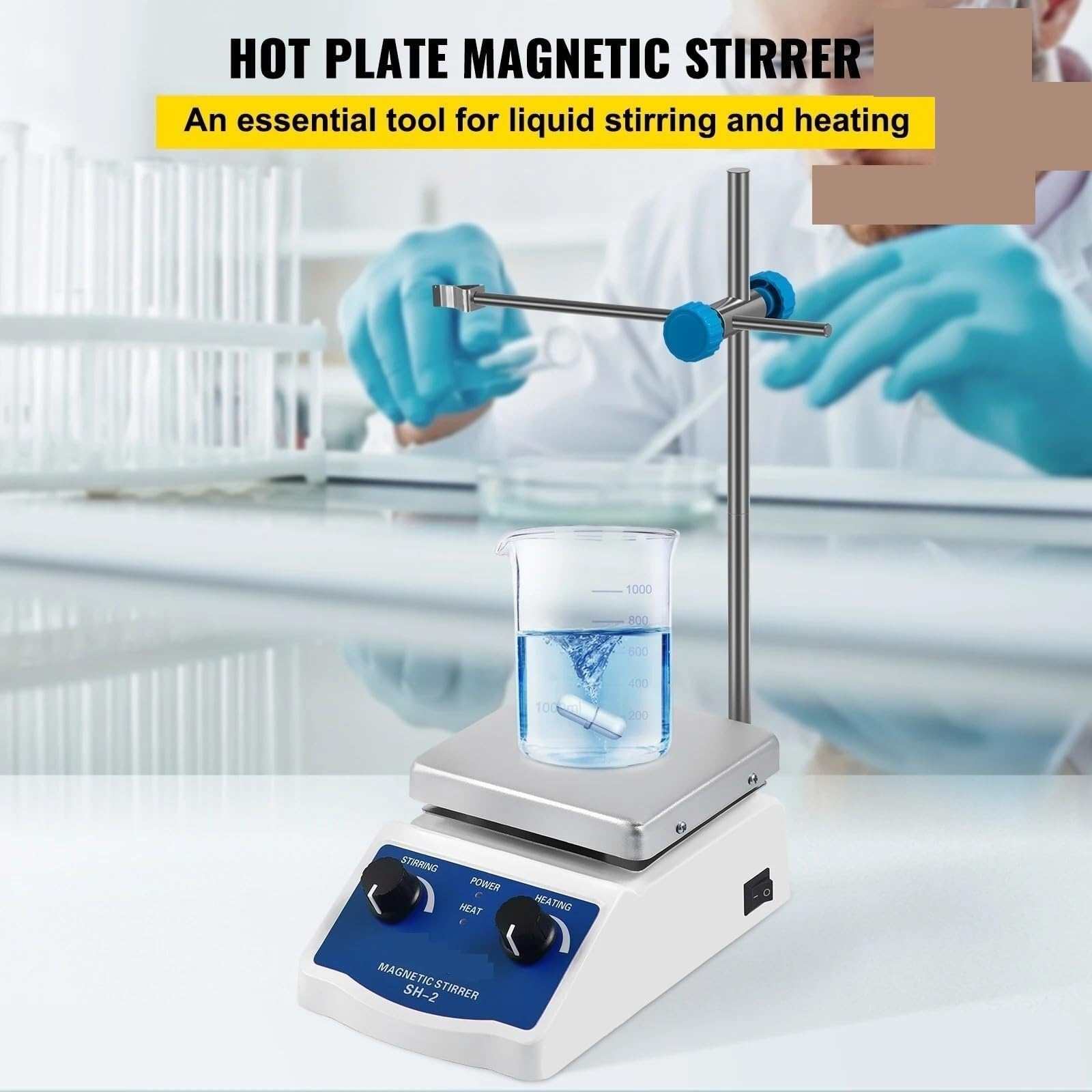 Agitador Magnético, Capacidad De Mezcla 1000 Ml, Placa Calefactora Laboratorio Con Soporte,para laboratorio