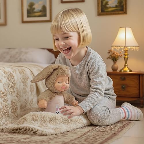 Miniatura 5 de Muñecas de bebé Reborn de 14 pulgadas, conejito marrón realista de silicona suave, muñeca recién nacida de silicona de cuerpo completo real
