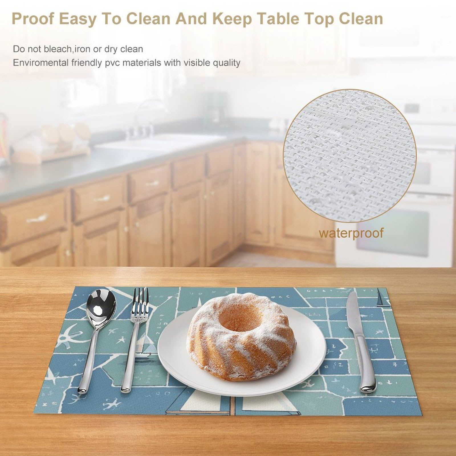 Tovagliette all'americana con stampa di una barca a vela nautica, 6 pezzi, in PVC, lavabili, resistenti al calore, antiscivolo, impermeabili, per tavolo da pranzo per interni ed esterni, cucina, feste