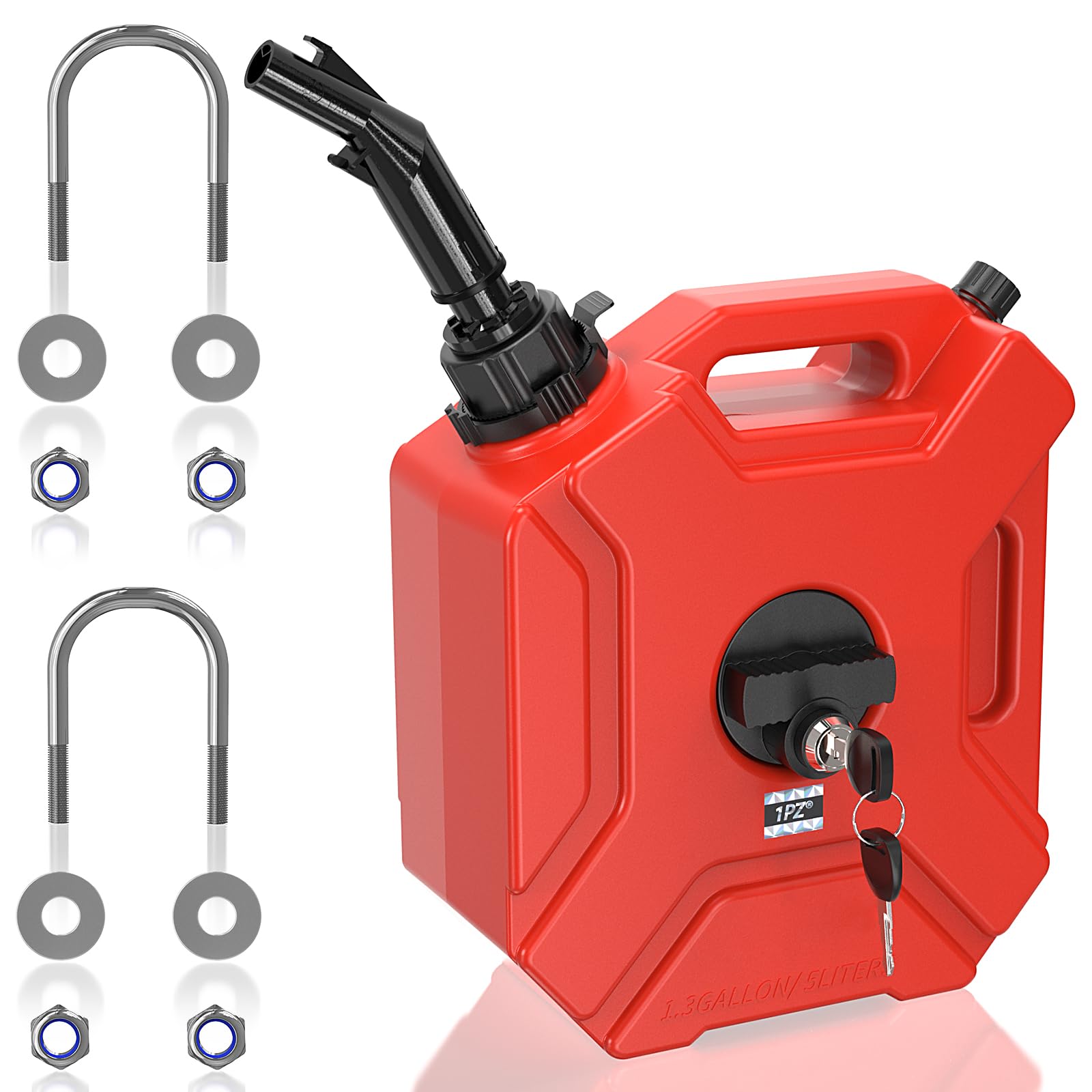 1PZ FR3-GT3 Bidon Carburant 5L et Réservoir Eau Jerrican Portable avec Bec Verseur - Support Véhicule Verrouillable - Pour Essence/Diesel/Eau - Universel Moto/SUV/VTT/UTV - PEHD Résistant aux Chocs