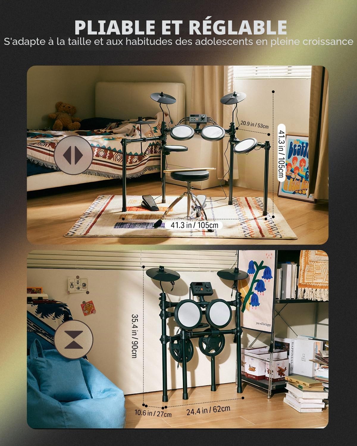 Donner DED-70 Kit de batterie électrique, pour débutants, avec coussinet en maille, chargeur portable, baguettes, casque de Noël, cadeau d'anniversaire pour enfants