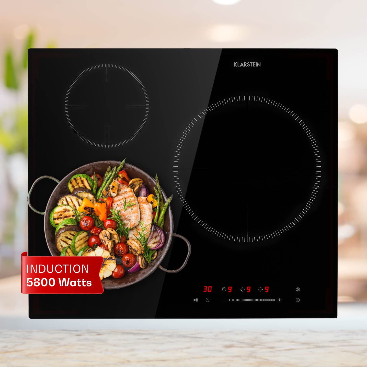 Klarstein Induction Hob, 5800W Electric Hobs Induction Cooker, 3 Ring Electric Pan Hob, Built-In Table Top Cookers w/ 3 Hobs, Touch Control, Inductions Heater Cooktops, Hot Plates for Cooking