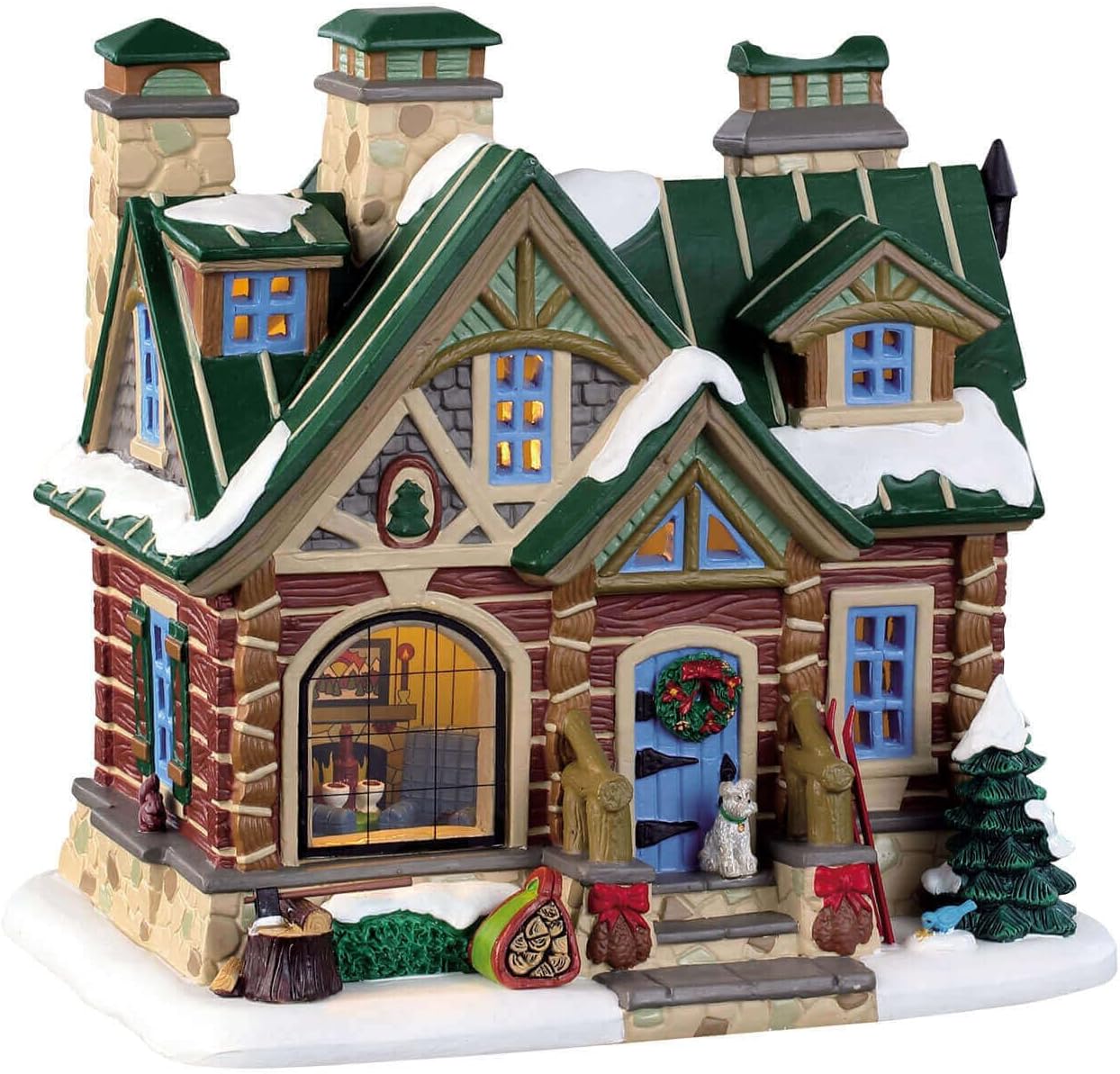 Lemax 95474 - Pine Peak Retreat - 2019 - Porcelain House with Inside Scene - Christmas Village - Illuminated & Battery Operated