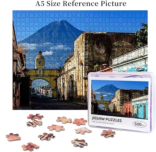 Miniatura 7 de Famoso rompecabezas de 500 piezas con vista de arco y volcán de Antigua Guatemala, juego de rompecabezas desafiante y estimulante, arte de pared,