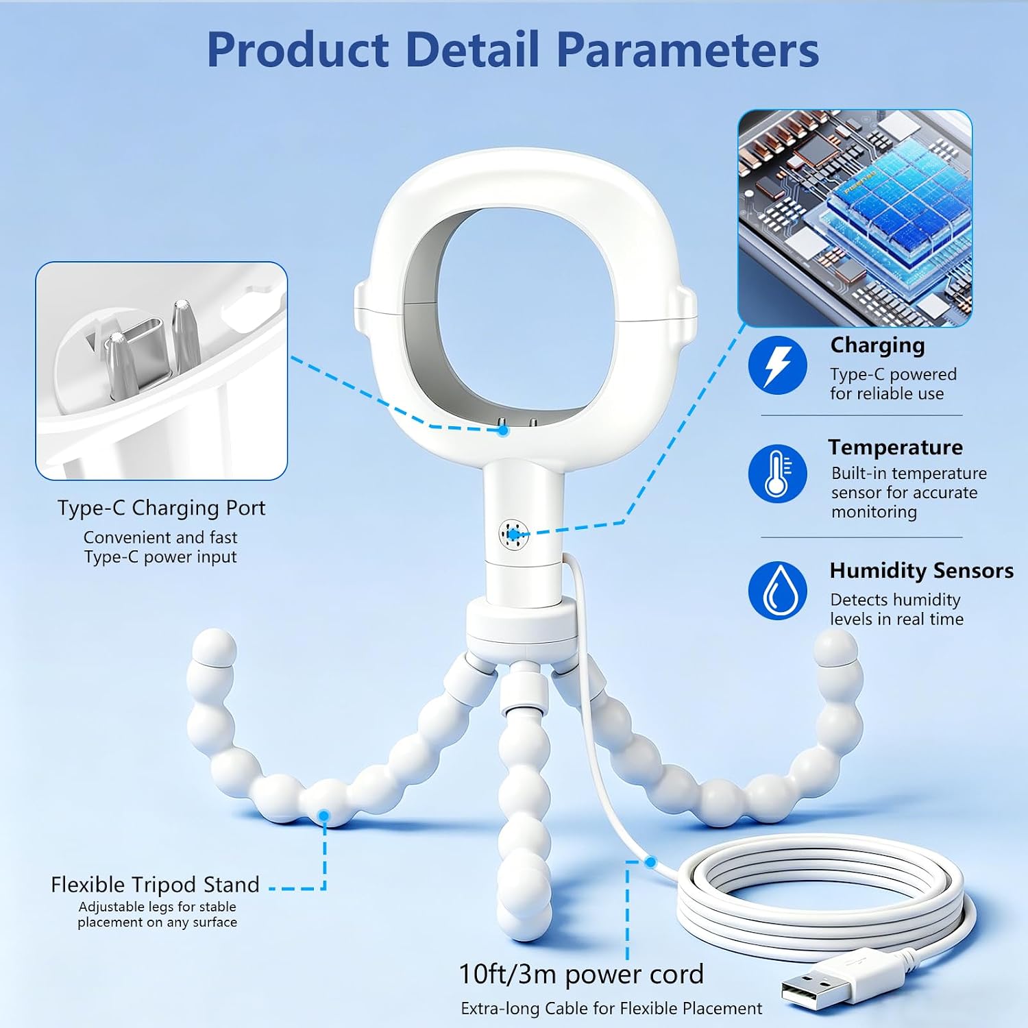Baby Monitor Mount for Nanit Pro/Plus, Tripod Camera Mount with USB C Charger Mount and 10FT Power Cable, Nanit Travel Stand No Drilling Camera Holder for Crib/Shelf/Stroller (Camera not Included)