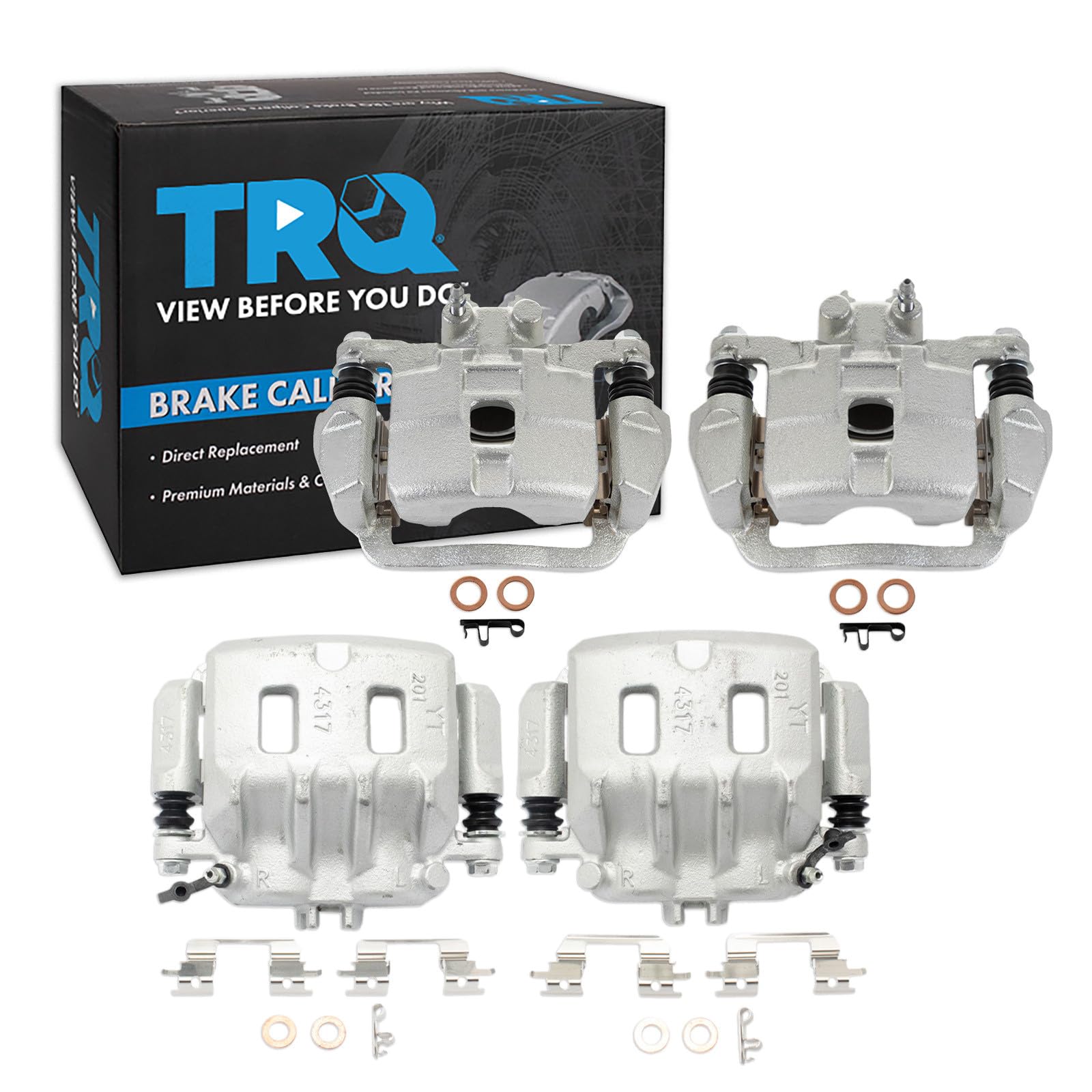 TRQ Front and Rear Brake Caliper Set Zinc Coated Brackets Compatible with 1998-2002 Subaru Forester 1999-2001 Impreza