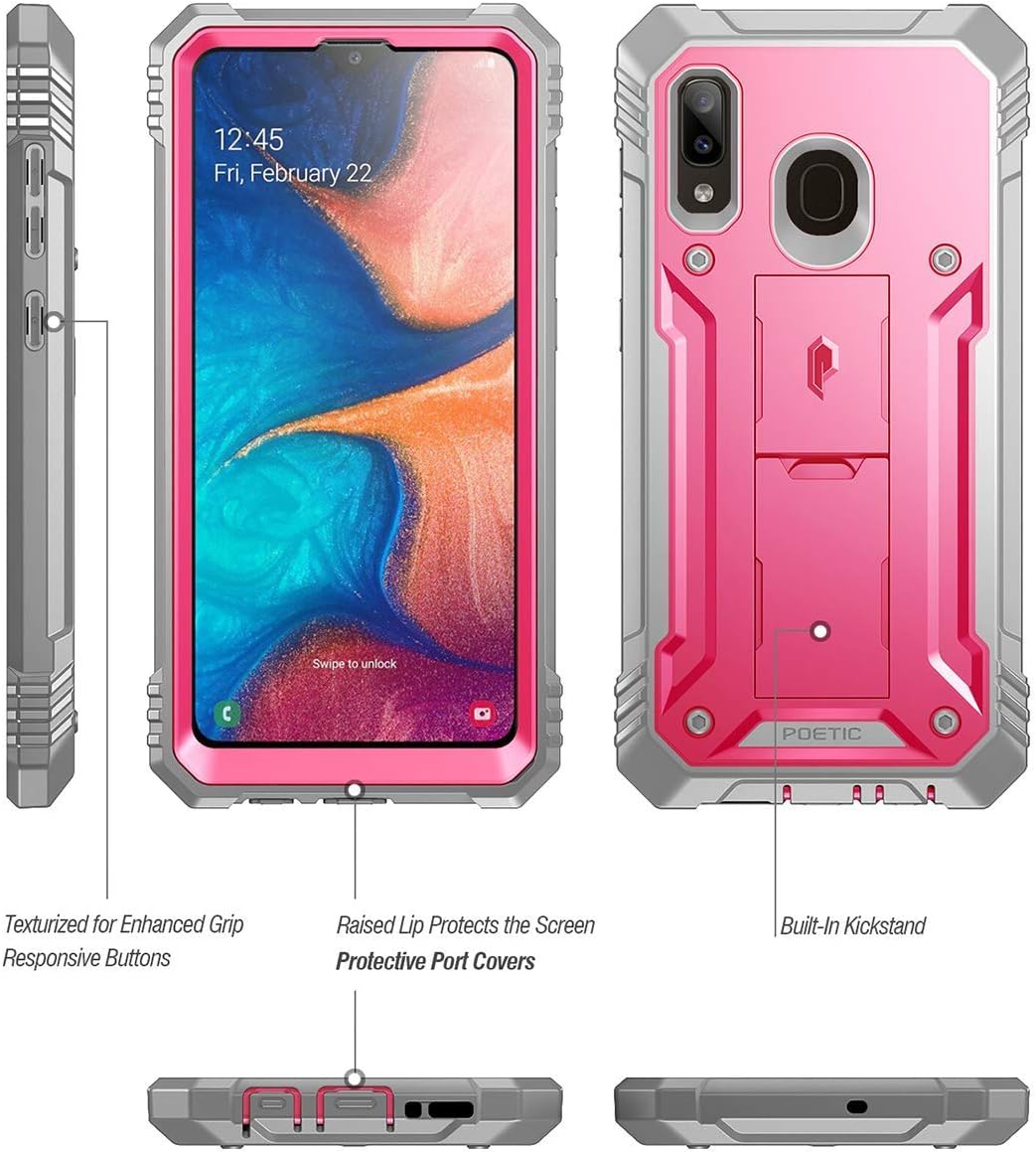 Uр Tо 40% оƒƒ Galaxy A20 Rugged Case with Kickstand, Galaxy A30 Case, Poetic Full-Body Dual-Layer Shockproof Protective Cover, Built-in-Screen Protector, Revolution,Defender Case for Samsung Galaxy A20 /A30, Pink