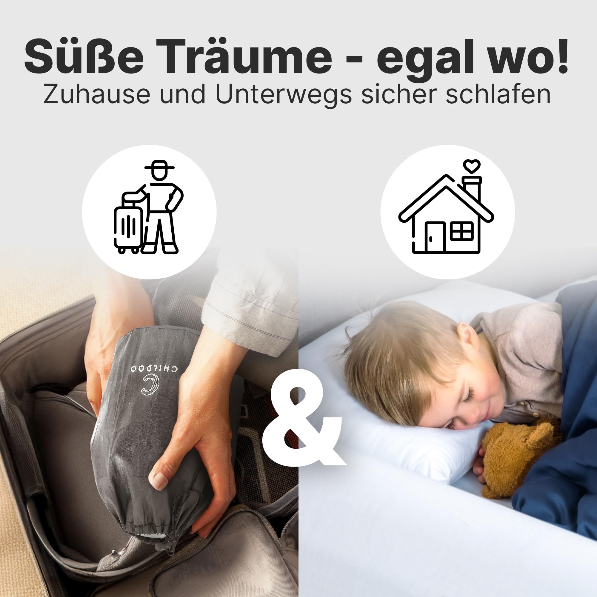 aufblasbarer Rausfallschutz Bett Reise für Kinder & Baby - Bettgitter Rausfallschutz für Boxspringbett 200cm - Bettschutzgitter Kinderbett Elternbett - tragbarer Fallschutz Bett Rausfallschutz