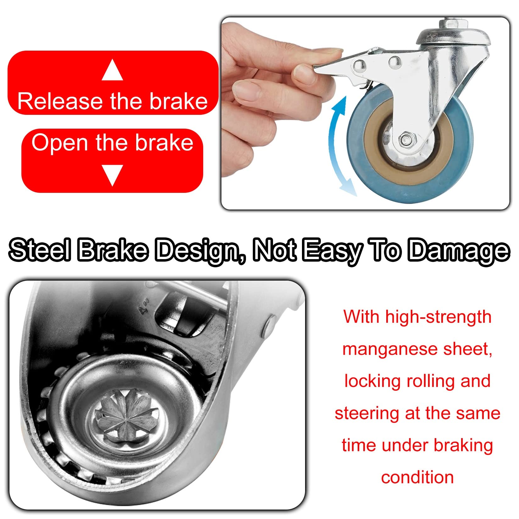 ESOYAWE 4 Pack 2.5" 3" Swivel Stem Casters Wheels M10 M12 Threaded Stem Swivel