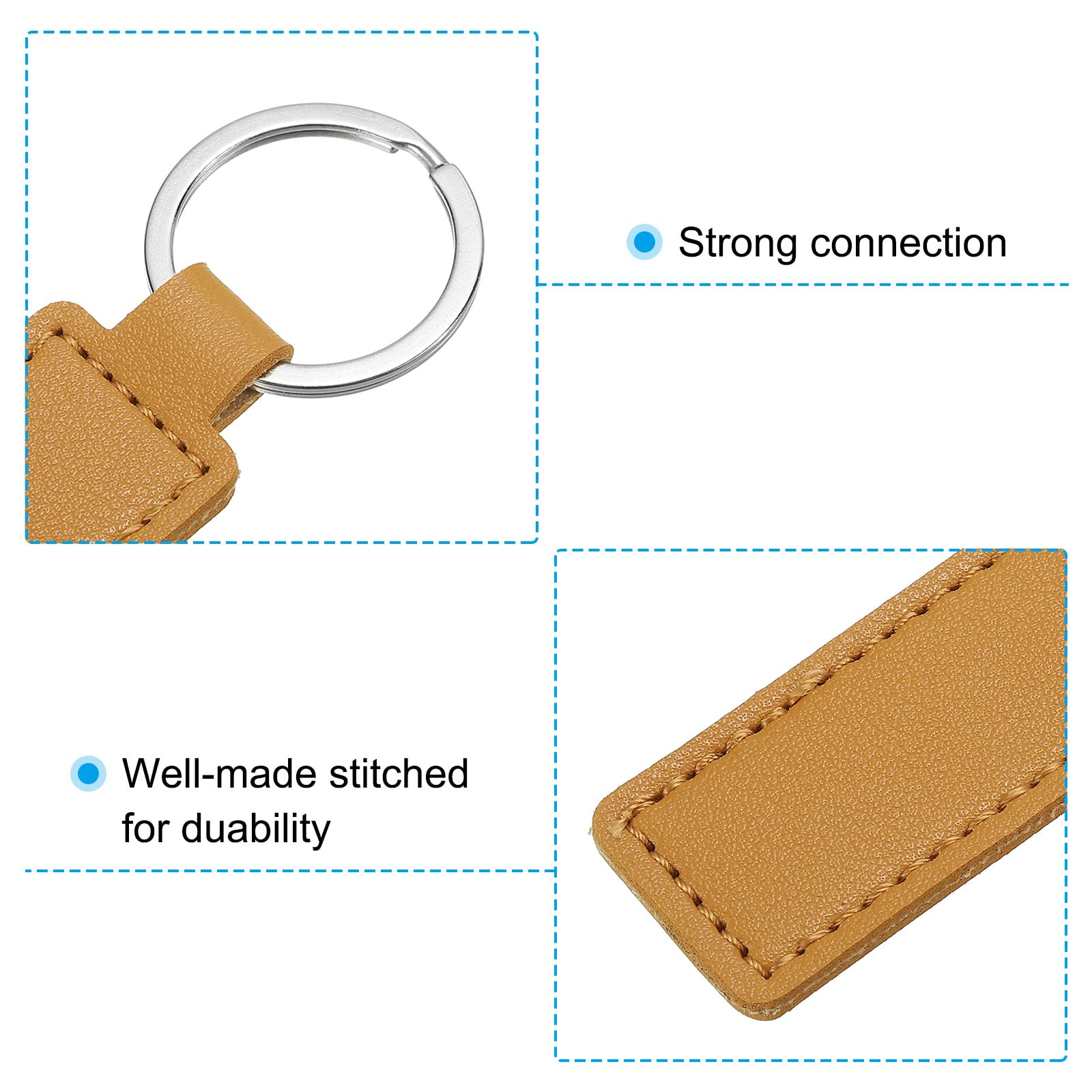 PATIKIL Sublimation Keychain Blanks, 6 Pack PU Leather Keychain Blanks Key Fob with Rings for Car Keys Home Keys Brown - Image 4
