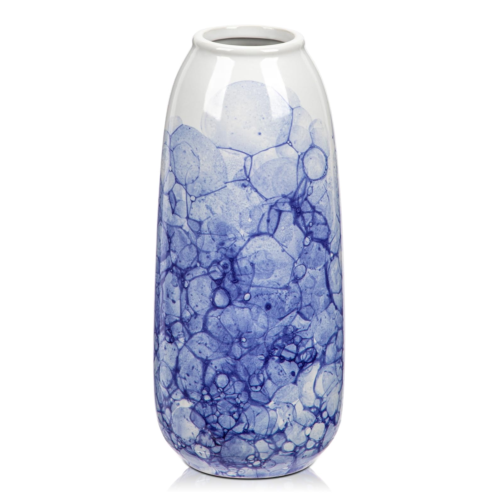 Hollyone 23CM Blue and White Ceramic Vase for Flowers Chinoiserie Porcelain Flower Vase for Home Decor Handmade Pottery for Living Room Shelf Dining Table Centerpiece Aesthetic Decorations