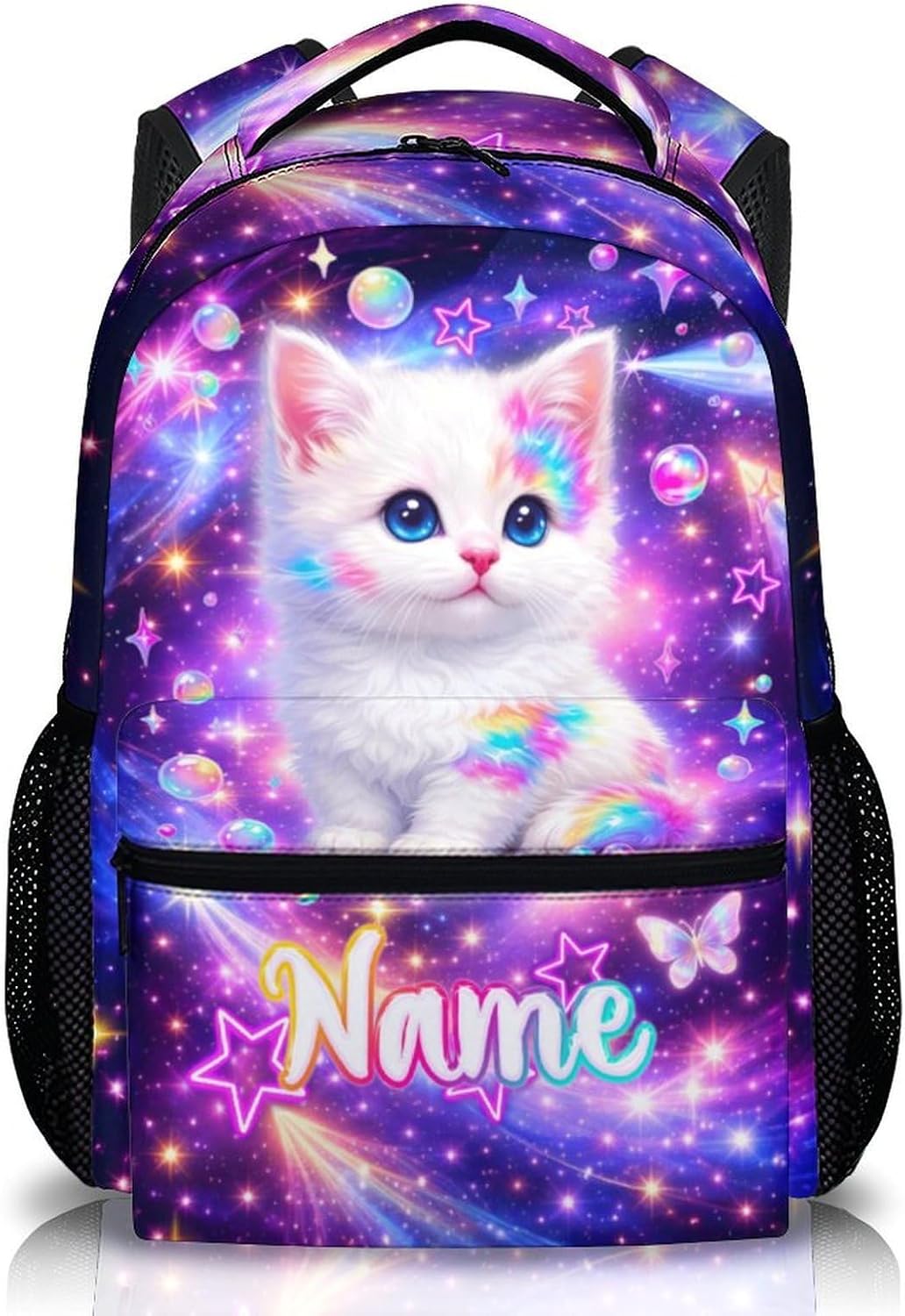 Girls Backpack Custom Cat Schoolbag for Kids Toddlers, 17 Inch Durable Bookbag for Student Kindergarten Primary