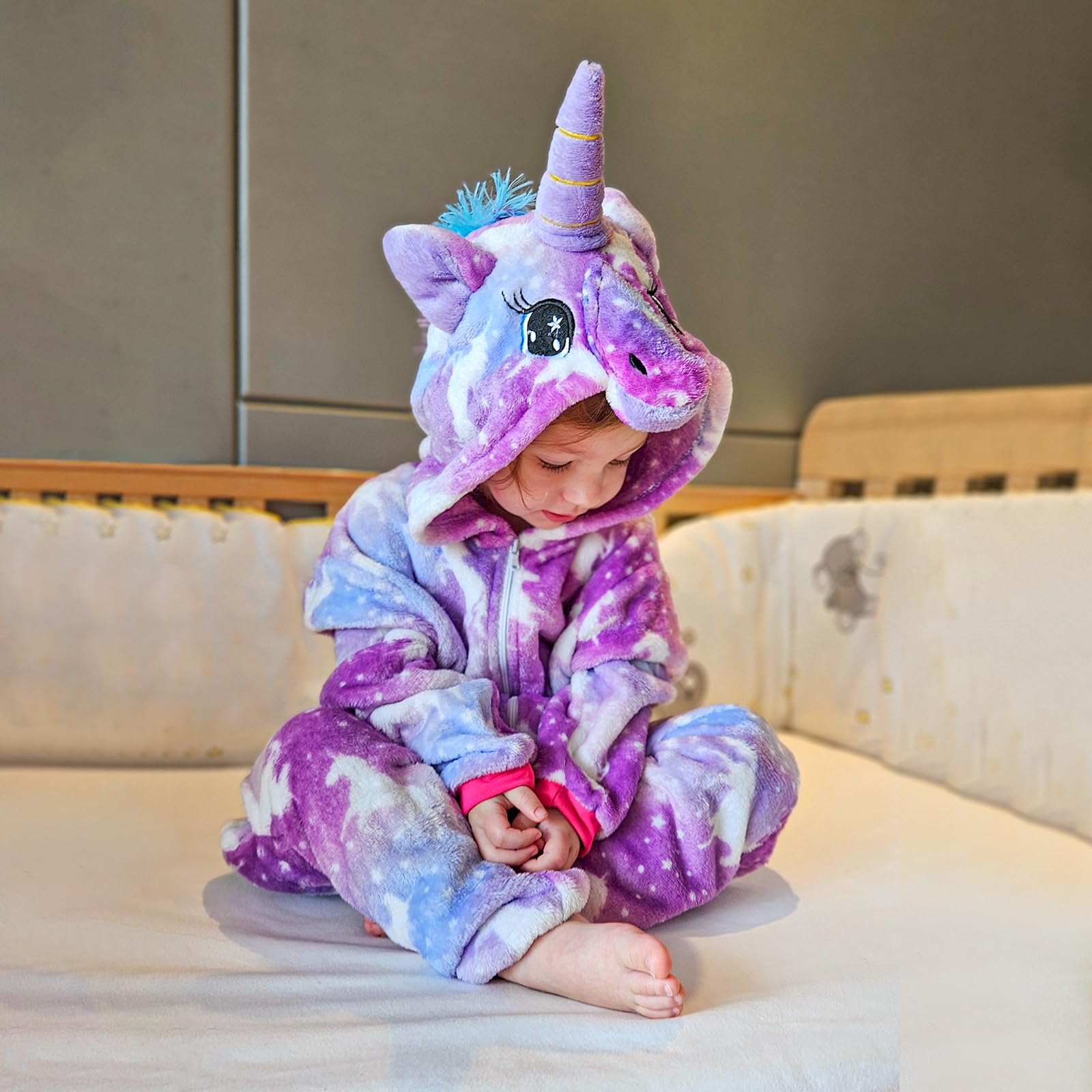 KAKU NANU Pigiama Intero Unicorno Bambina 2 a 10 Anni,Bambini con Cappuccio Flanella Unicorno Bambina Regalo
