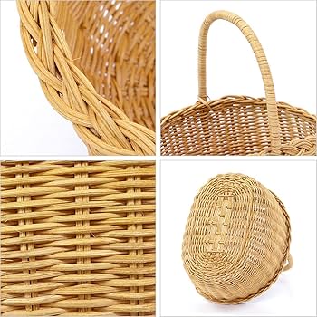 Amazon.co.jp: ラタン製 縁編みぽってりワンハンドルバスケット