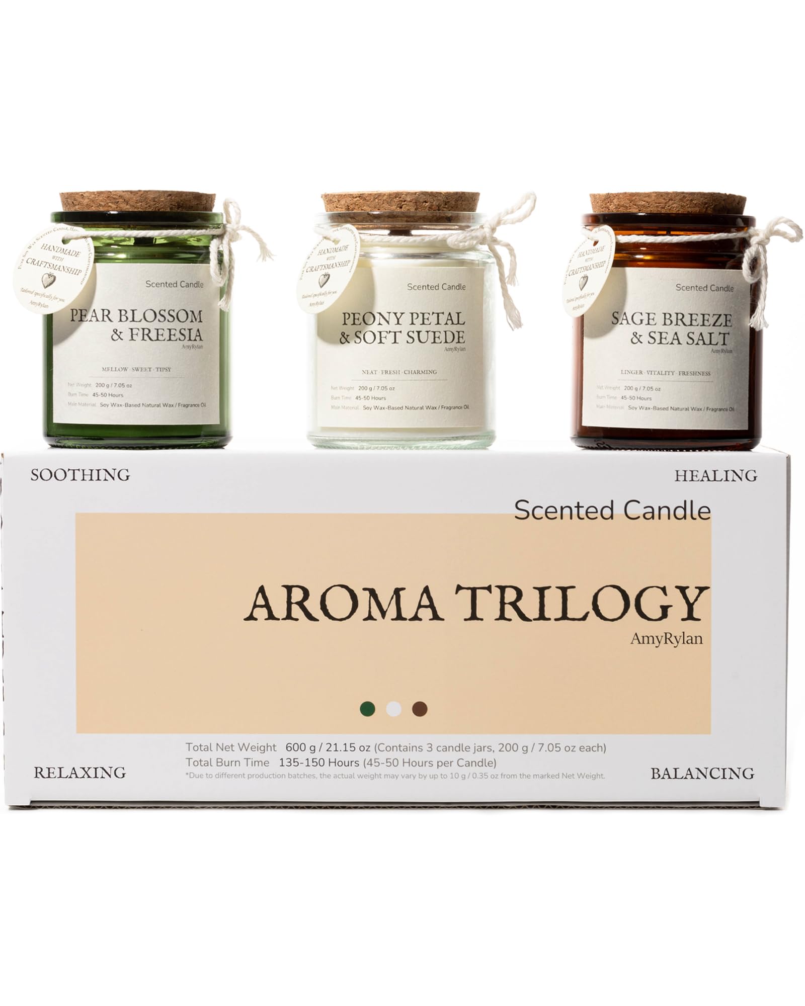 3-Pack Non-Toxic Soy Wax Wooden Wick Candle Set