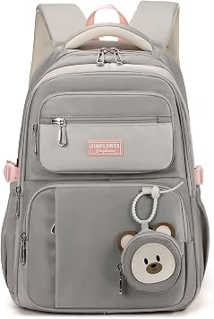 Travistar School Bag Boys School Backpack Girls Teenager School Bag Backpacks Sports Bag Daypack for School Satchel with Many Compartments Laptop Compartment School Bags Grey Nylon 40L