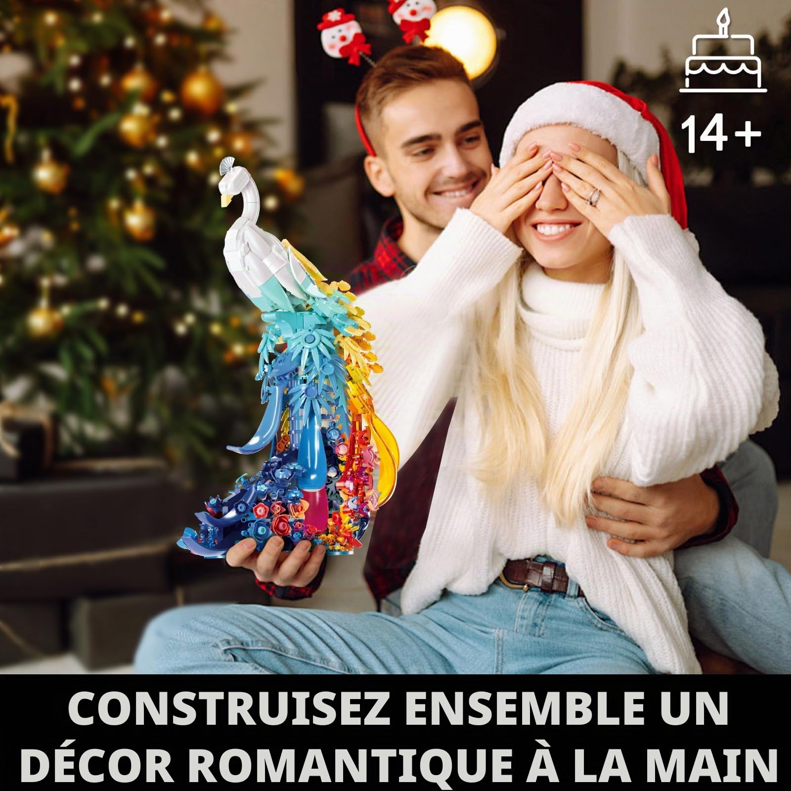 Figurines d'animaux de paon compatibles avec les célèbres marques, 901 pièces, paons, animaux, modèle avec fleurs, plumes de queue et lumière, cadeaux décoratifs créatifs pour adultes et jeunes