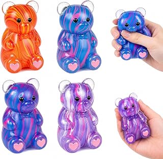 Squishy Fidget Toys, 4Pcs Squishy Stress Balls for Adults Kids, Squishies Color Texture Bear Squeeze Toys for Stress Relief & Focus, Birthday Classroom Prize Party Favors