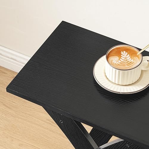 Miniatura 8 de HOOBRO Juego de 2 mesas auxiliares estrechas X-Design con estante de almacenamiento, mesitas de noche delgadas para espacios pequeños, sala de