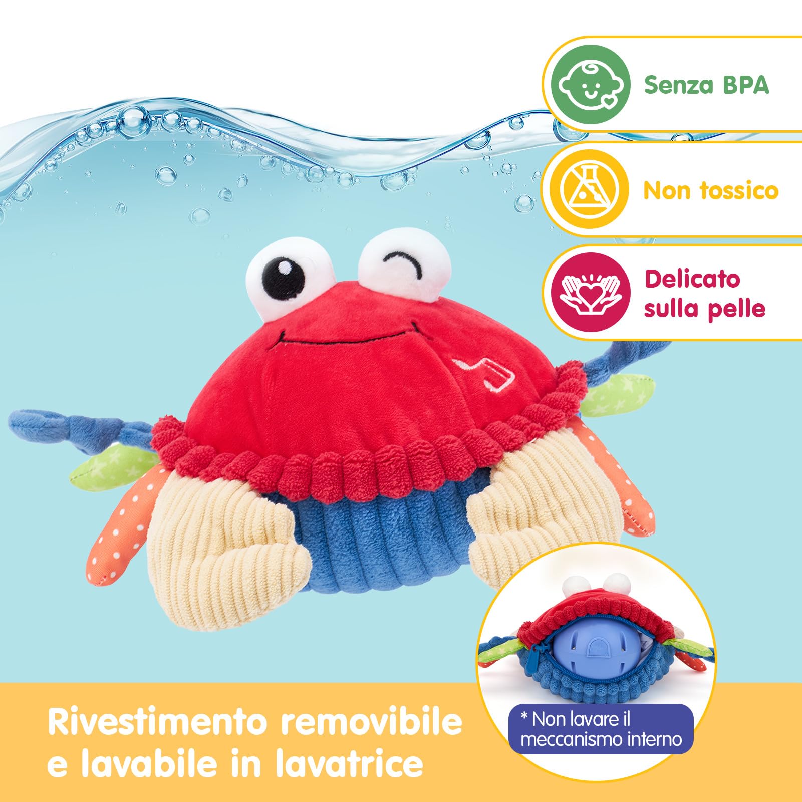hahaland Giochi Neonato 6 Mesi Granchio Interattivo - Peluche Musicale Giocattolo Gattonare Giochi Bambini 1 Anno - Regalo Neonato per 6 9 12 Mesi