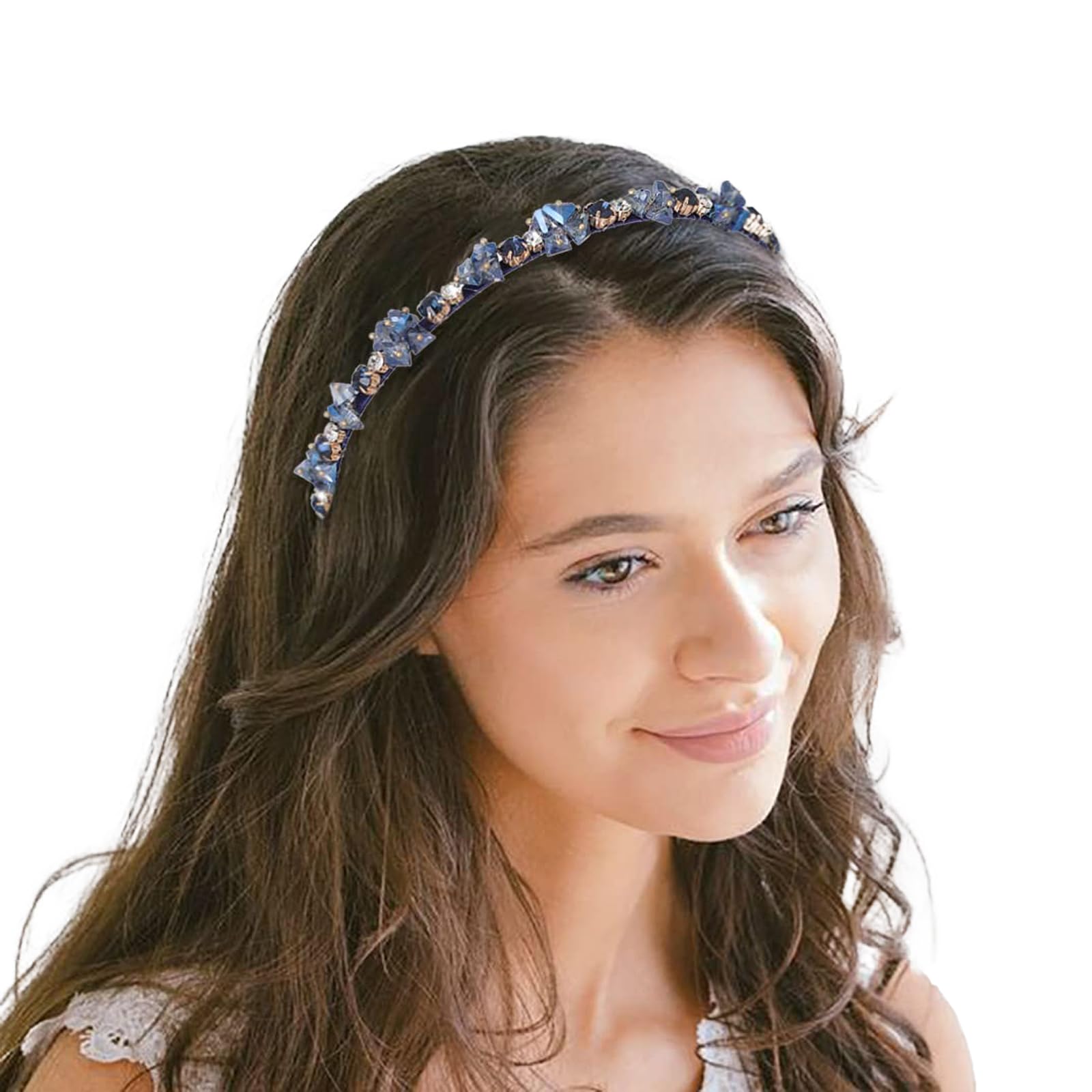 Cerchietto Per Capelli Con Nodo Arcobaleno E Strass – Largo 6cm – Per Donne E Ragazze – Colore Blu - 2