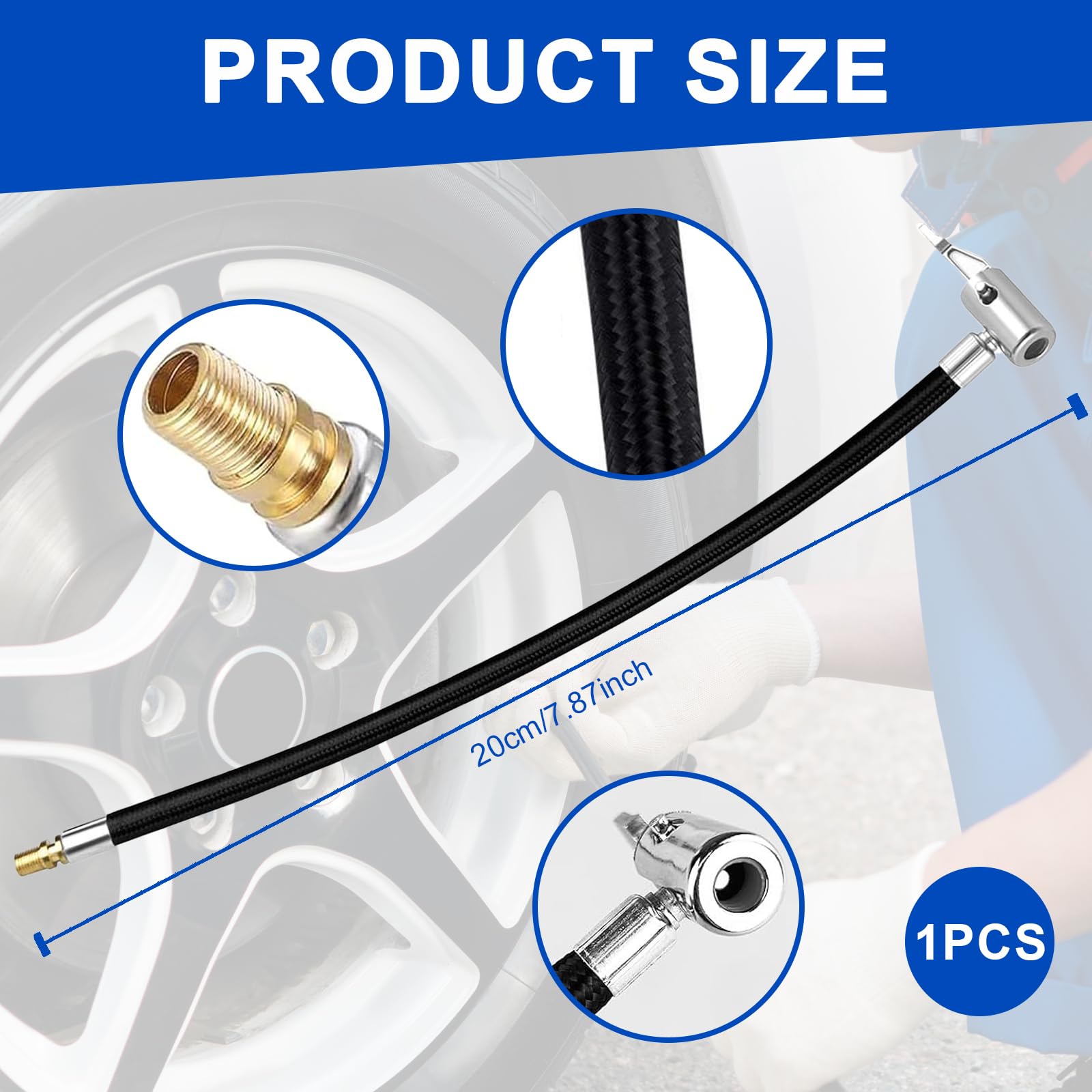 Manguera De Inflador De Neumáticos 20CM, Conjunto de Extensión de Válvula para Neumáticos, Compatible para Motos, Bicicletas, Automóviles y Camiones - 3