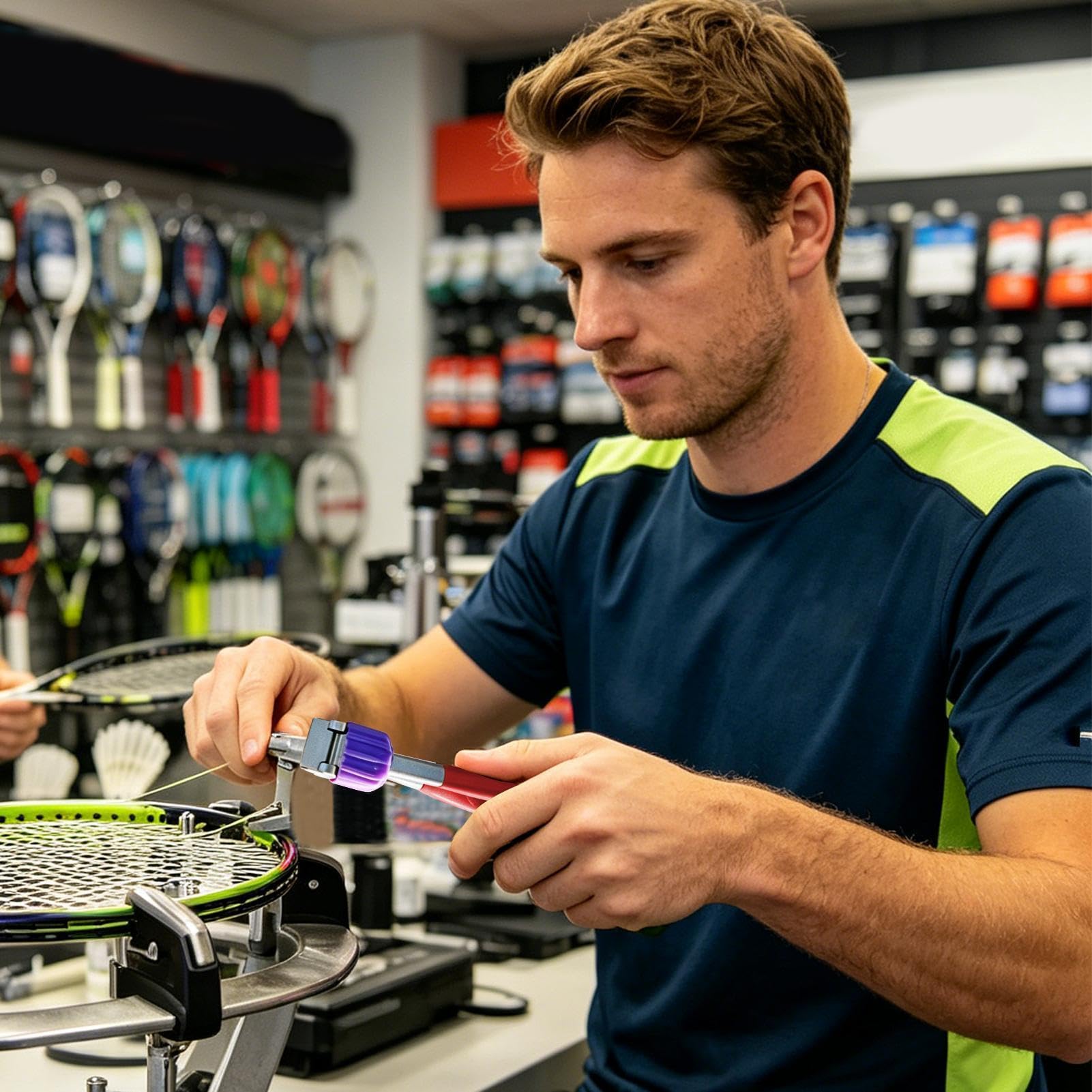 Tennis Saitenmaschine – breiter Kopf mit 3 Federn – Werkzeug zum Bespannen von Tennis | für Badmintonschläger, Paddel für Zuhause, Fitnessstudio, Anfänger und erfahrene Spieler