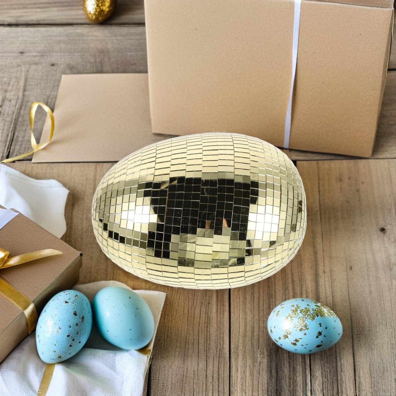 Toyvian Œuf Disco Miroir Doré 23x18x14,5 Cm Décoration Réfléchissante de Pâques pour Jardin, Mariage et Fête Accessoire Photo Booth Suspendu pour Ambiance Festive