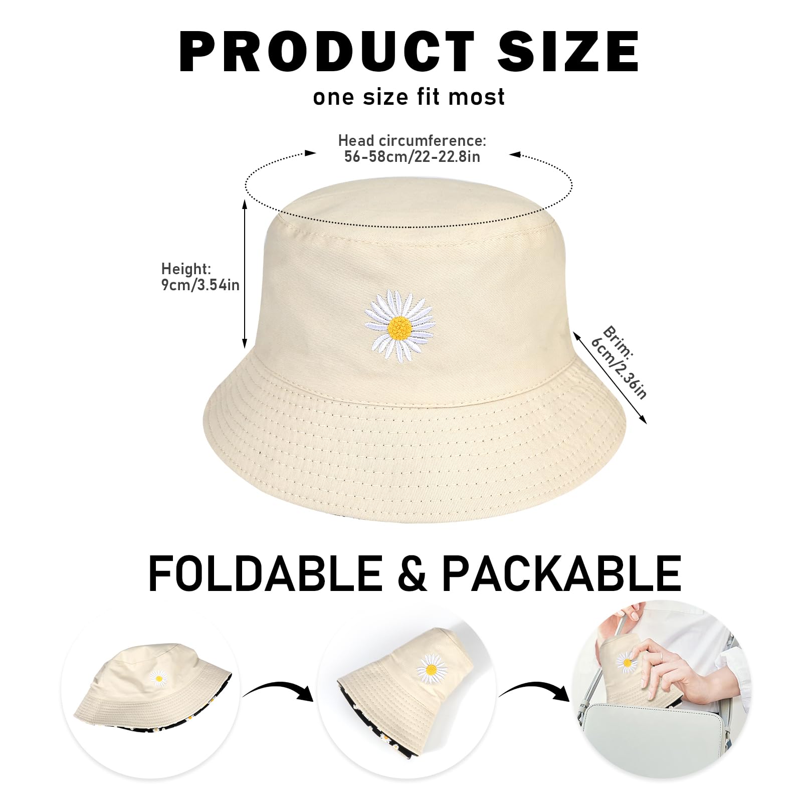 Mujer Algodón Sombrero de Pescador Reversible Bucket Hat, Protección UV Sombrero de Sol Ligera al Aire Libre Gorra de Pesca, Plegable Gorros de Verano de Playa para Excursionismo Cámping Viaje