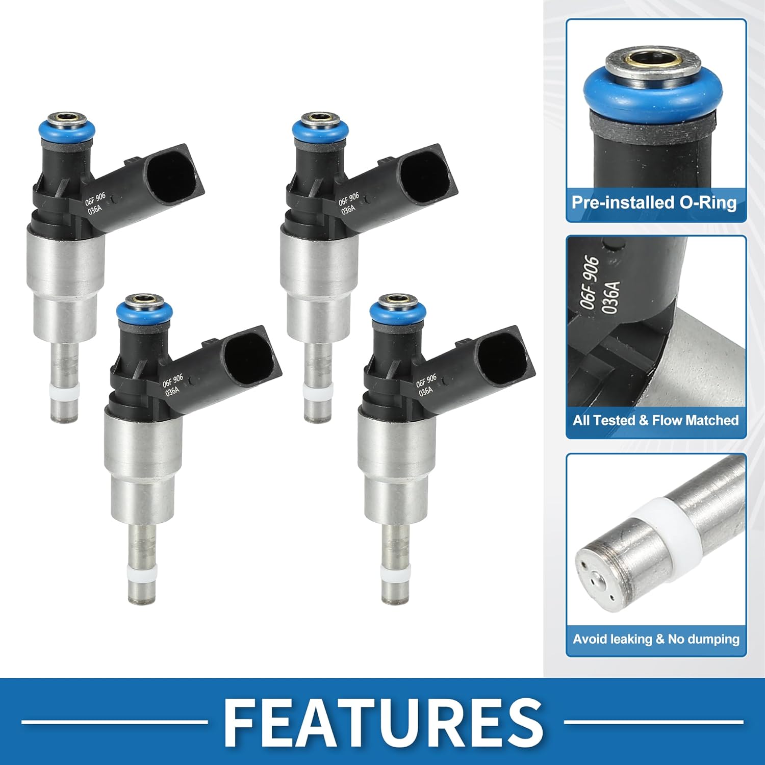 Fuel Injector No.06F906036A Fuel Injection Nozzle for Audi A3 2006-2008 2.0L for Audi A4 2005-2008 2.0L Black 4 Pcs