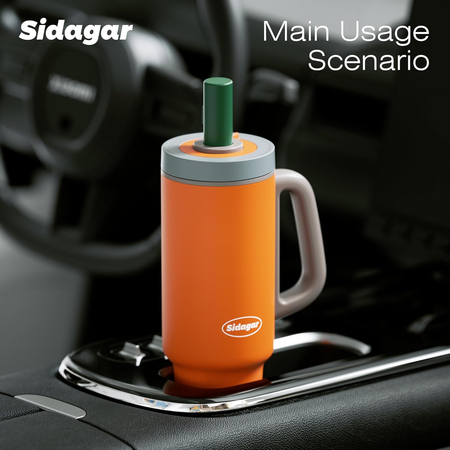 36 oz Tumbler with Handle and Straw, Ceramic Lined Water Bottle Vacuum Insulated Cup, Stainless Steel Travel Mug with Lid,Fits Cup Holder, Leak Resistant Press-in Lid, Orange - Image 4