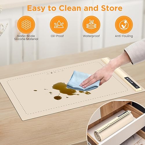 Miniatura 5 de Tapete de calentamiento mejorado para alimentos con temperatura ajustable, bandeja de calentamiento eléctrica portátil, calentador de alimentos de