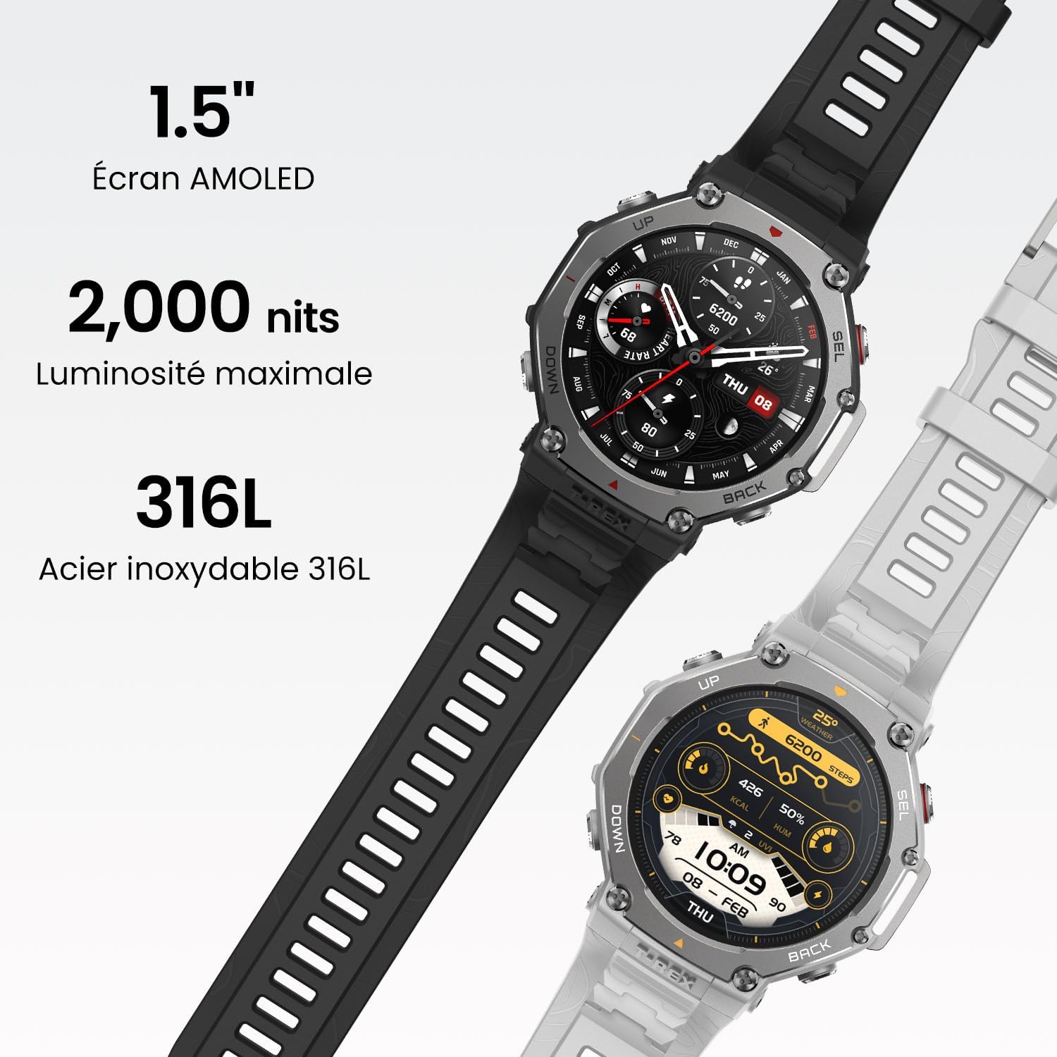 Amazfit T-Rex 3 display and stainless steel construction