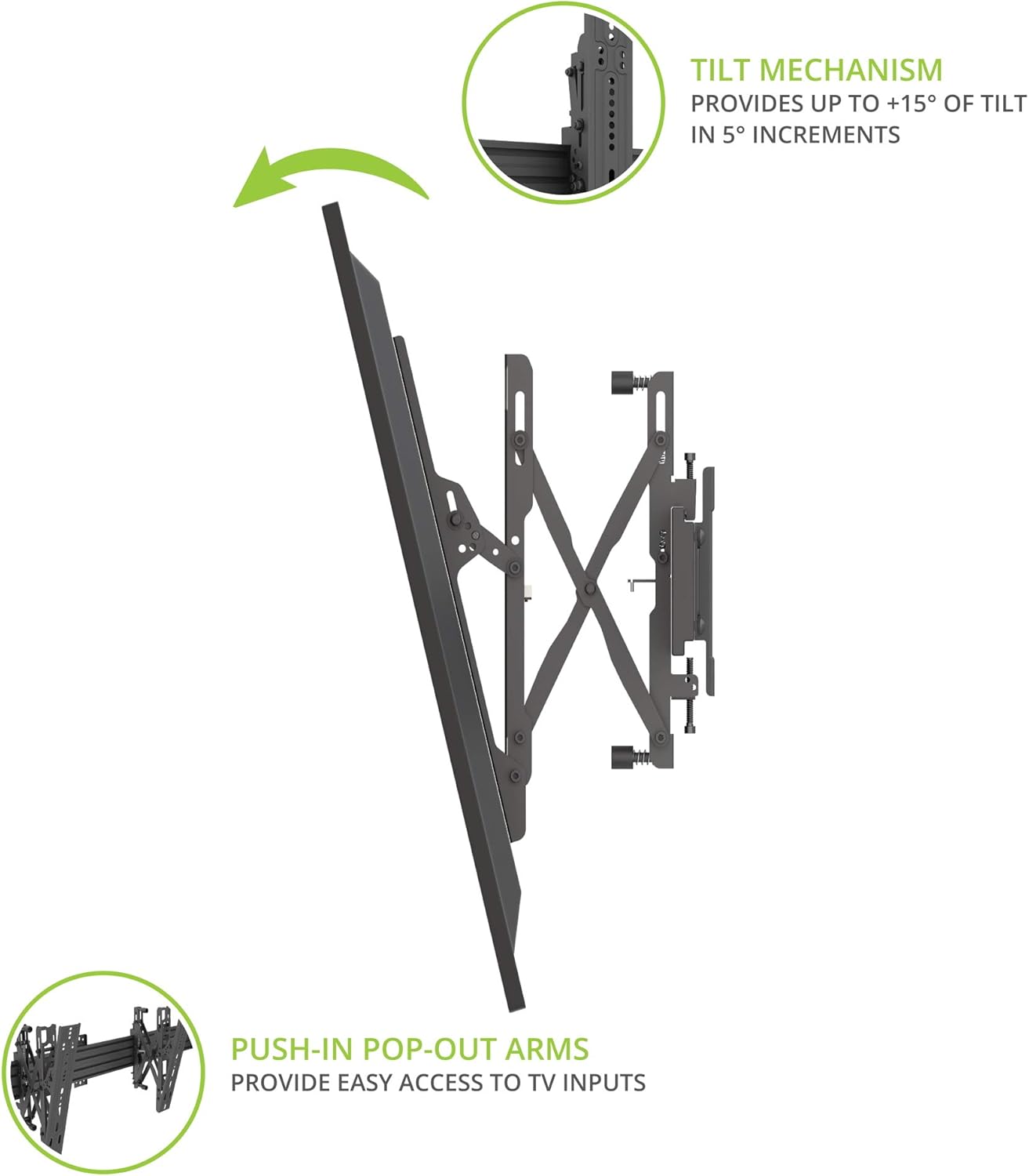 Kanto MBW21PT Digital Signage Menu Board Wall Mount System with Pop-Out and Tilting Arms for 40-Inch to 60-Inch TVs | Precision Leveling for Perfect TV Alignment | 2 TVs | Black