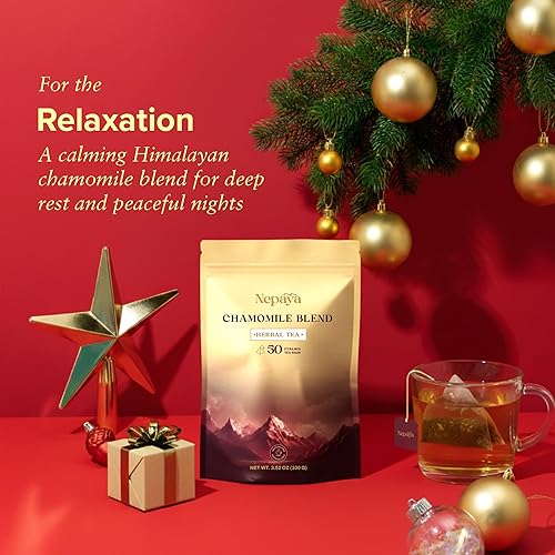 Miniatura 8 de Nepaya Bolsas de té de hierbas de manzanilla  50 bolsas de pirámide, mezcla de manzanilla del Himalaya y citronela, biodegradable, té para dormir