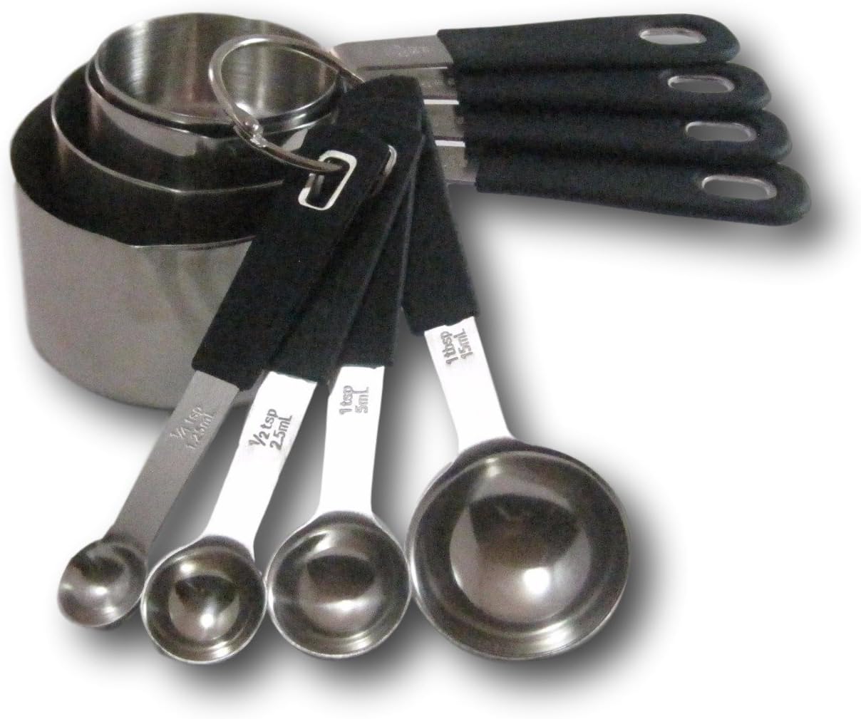 8 Piece Measuring Cups and Spoons Set with Silicone Easy Grip Handles by plumwood and vine (Black)