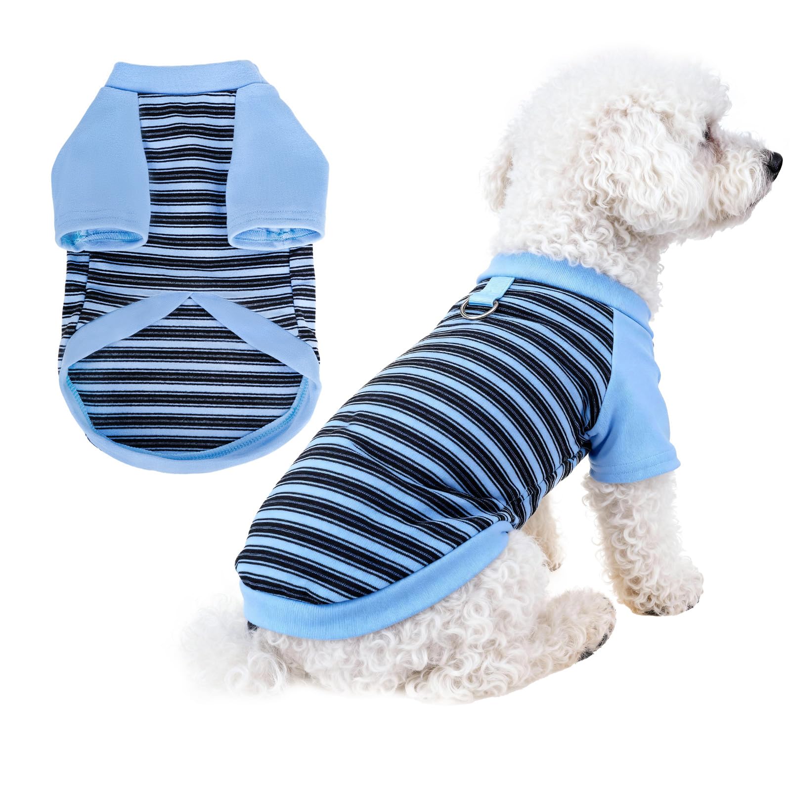 Dog Tshirt Striped Shirts for Dogs Clothes Stretchy Puppy T-Shirts with Metal Buckle for Small Medium Dog Boys Girls (Blue,Small)