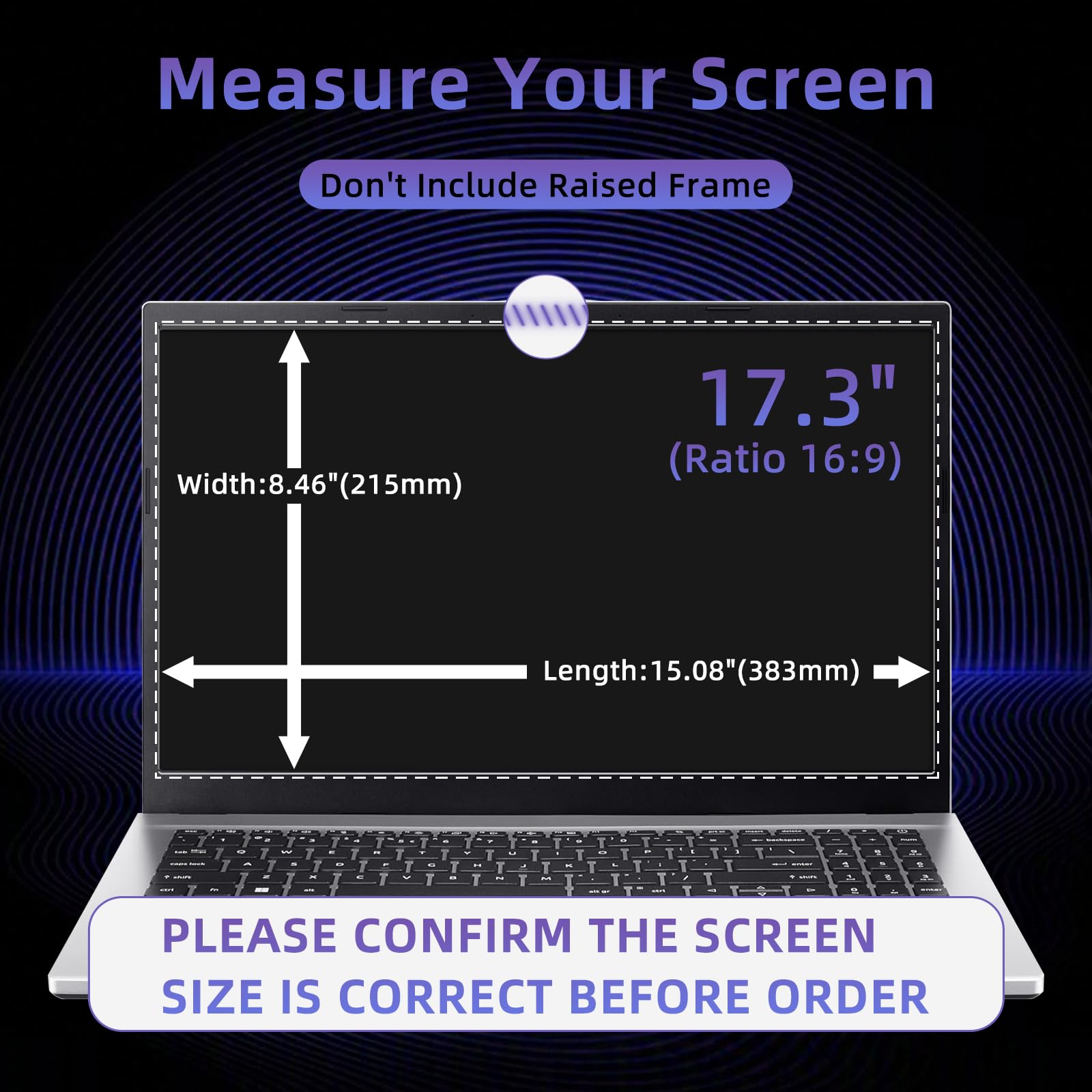 Filtro de Privacidad de 17,3 Pulgadas 16:9, Filtro de Pantalla Extraíble con HP/Dell/Acer/Asus, Anti Luz Anti-Reflejo Anti-Espía Privacy de Protector para Ordenador Portátil 17,3” (383*215)mm