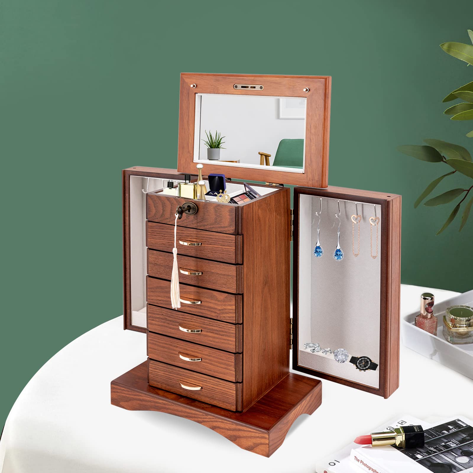 Amazon｜TianQinLang レトロ木製ジュエリーボックス7層大型ジュエリー