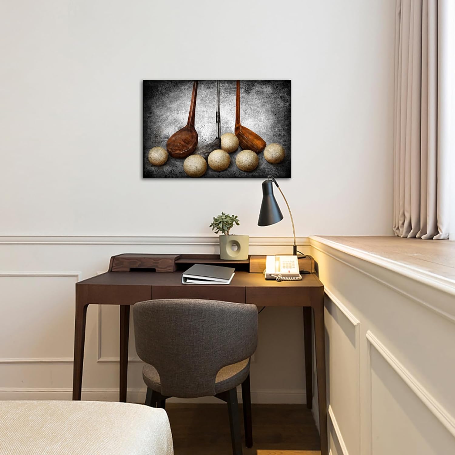 SkenoArt Golf Canvas Artwork Golf Sport Wall Art Black White Brown Painting Leisure Picture Print Vintage Artwork Home Bedroom Game Room Playroom Club Wall Decor Stretched and Framed - Image 4
