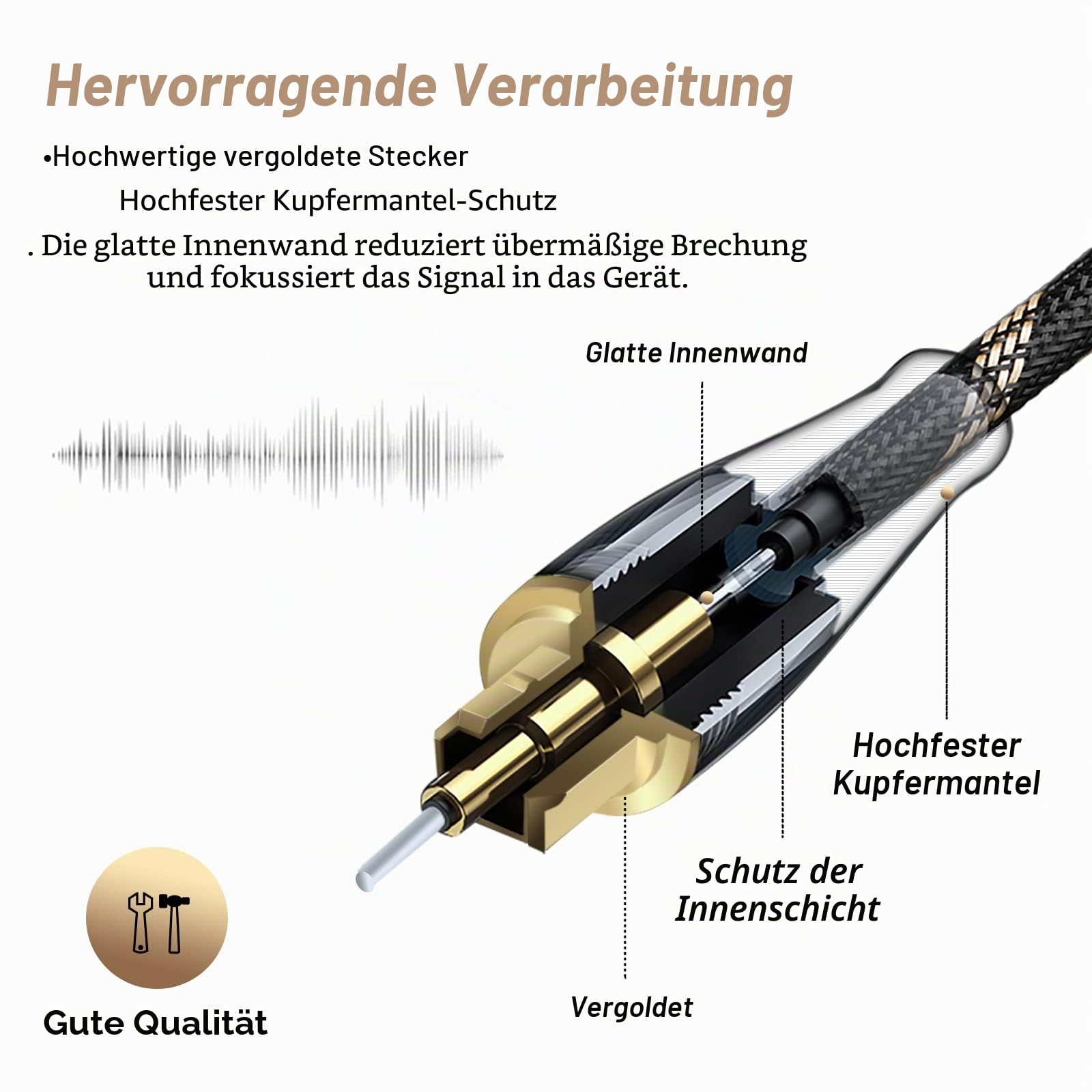 SKW Optisches Digital-Audiokabel, Optisches Toslink Kabel, Heimkino-Glasfaser-Toslink-Stecker auf Stecker, vergoldetes Optisches Kabel (S/PDIF)(5M, Schwarz)