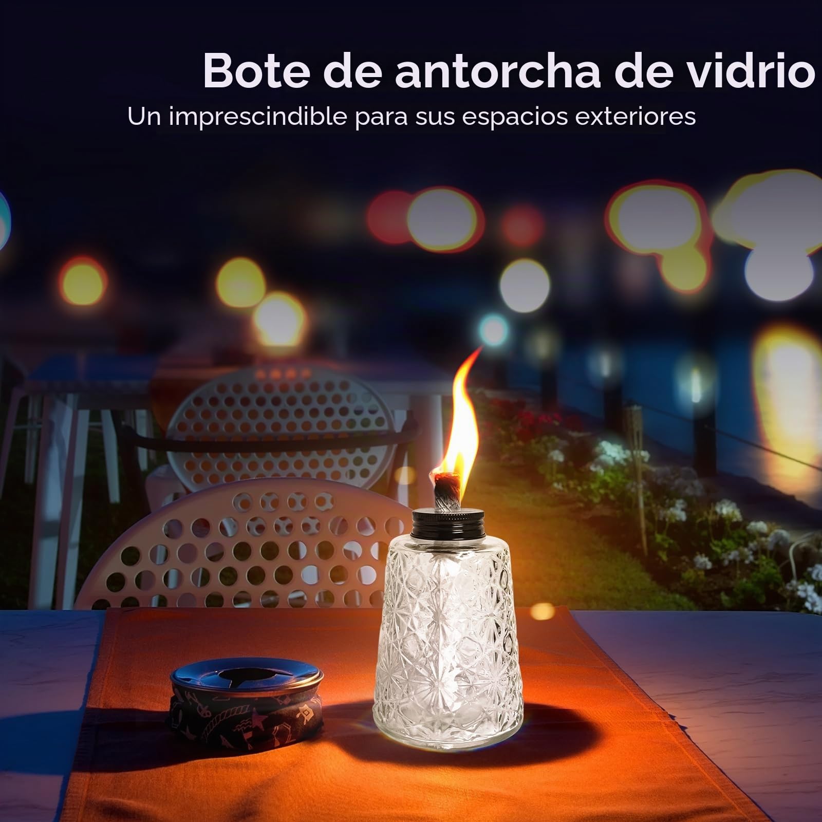 Paquete de 3 lámparas de aceite de cristal transparente, antorcha de mesa de citronela con 3 mechas para decoración de patio interior y exterior