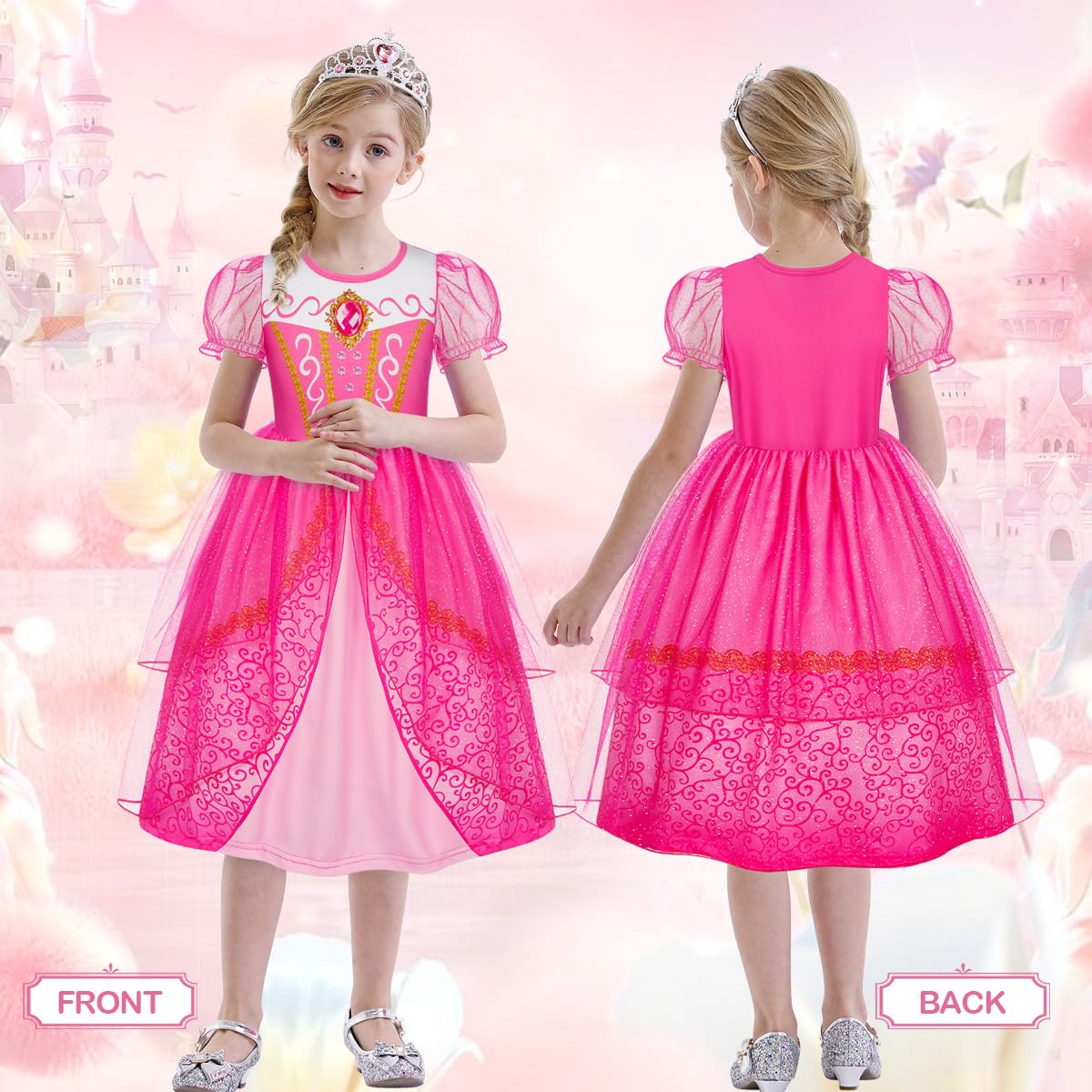 HenzWorld Princess Dress Up for Girls Toddler Princess Costumes Halloween Costume Kids Fancy Birthday Party Outfits 2-8Years — view 2