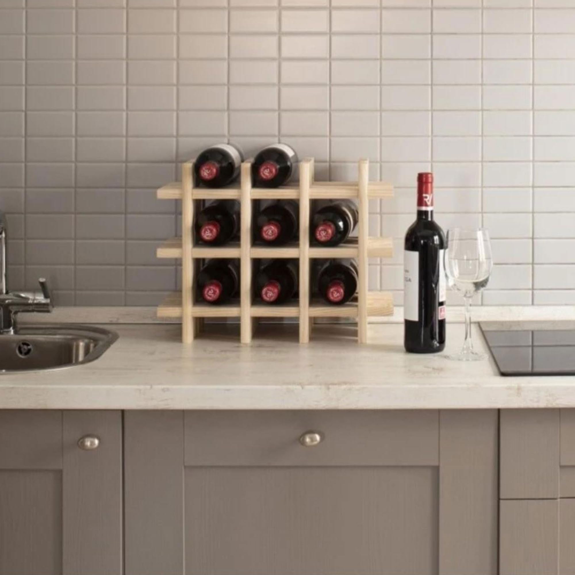 Well Home Botellero Modular para 9 Botellas en Madera 13,4x22x32,5cm